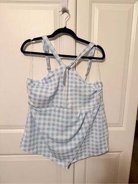 crown & ivy Light Blue Gingham One-Piece Swimsuit